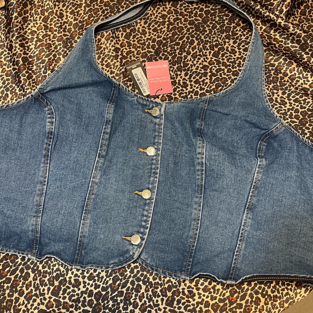 Pretty Little Thing Halter Top Denim Vest
